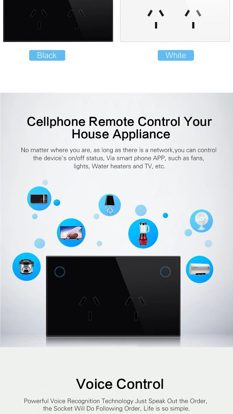 Tuya Smart Home Electric Touch Switch WiFi Wall AU Switch And 2 Socket Tuya Smart Home Electric Touch Switch WiFi Wall AU Switch And 2 Socket